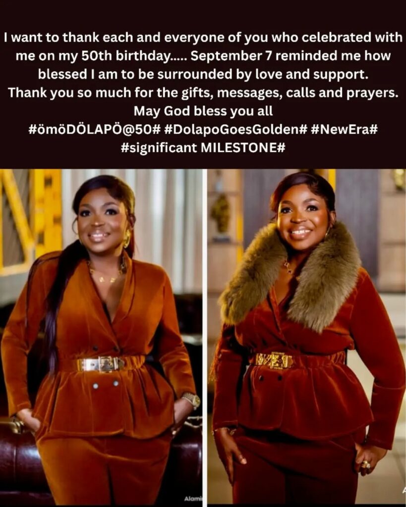 Our Director expresses her heartfelt gratitude: #DolapoGoesGolden #ÖmöDölapöAt50 #SignificantMilestone